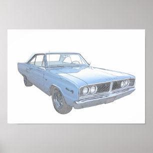 Poster Dessin bleu de style de crayon de Dodge Coronet