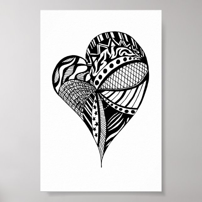 Poster Dessin cardiaque | Croquis d'un coeur avec Motif (Devant)