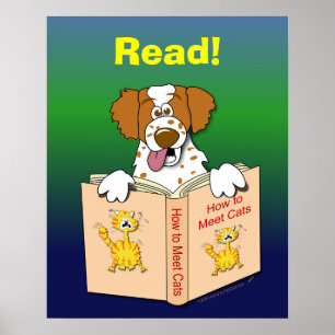 Poster Dessin Chien Lire Funny School Lecture éducative