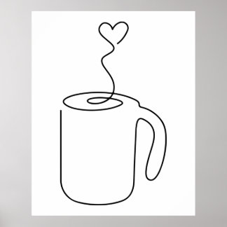 Poster dessin continu de la soucoupe de tasse de café cha