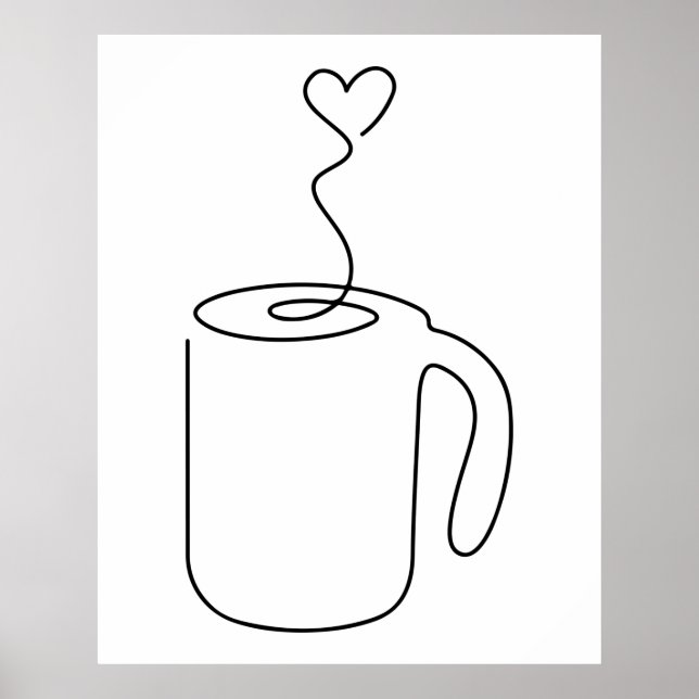 Poster dessin continu de la soucoupe de tasse de café cha (Devant)