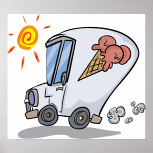 Poster Dessin Crème de glace Camion Amusant Dessert d'été