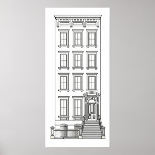 Poster Dessin d'appartement classique avec perron à New Y