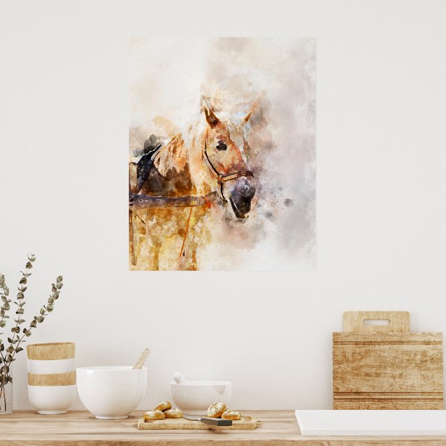 Poster Dessin d'aquarelle de la tête du cheval (Cuisine)