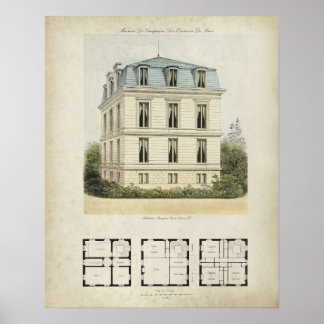 Poster Dessin d'architecture vintage Paris France n° 1