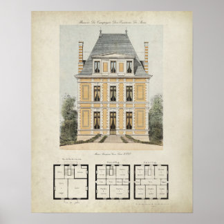 Poster Dessin d'architecture vintage Paris France n° 3