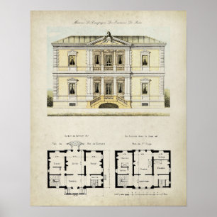 Poster Dessin d'architecture vintage Paris France n° 4