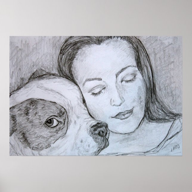 Poster Dessin d'art au crayon du propriétaire de l'animal (Devant)