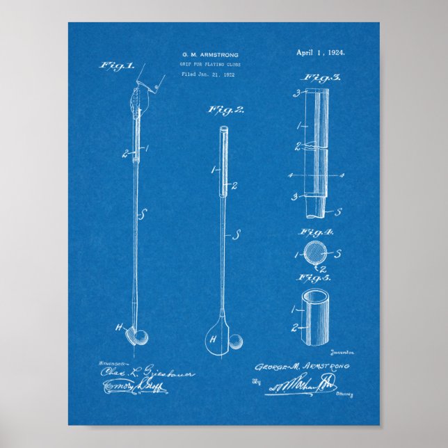 Poster Dessin d'art breveté du club de golf 1924 Imprimer (Devant)