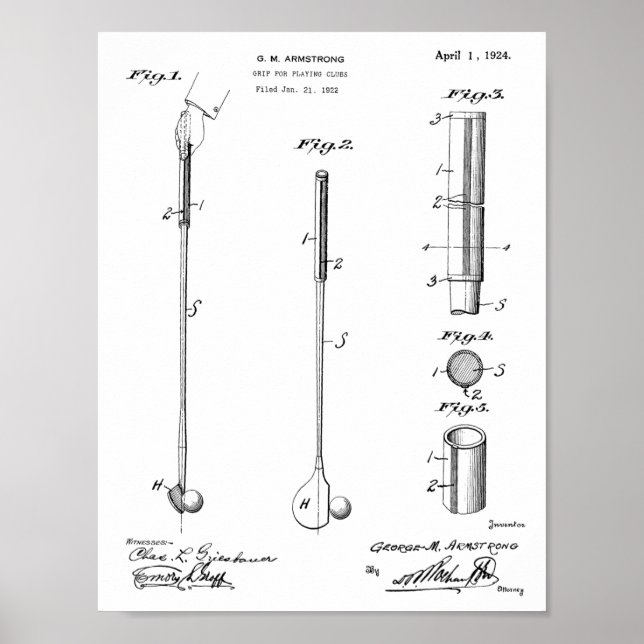 Poster Dessin d'art breveté du club de golf 1924 Imprimer (Devant)