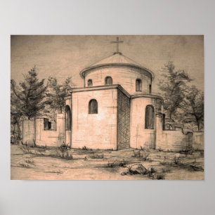 Poster Dessin d'art d'architecture Église orthodoxe ancie