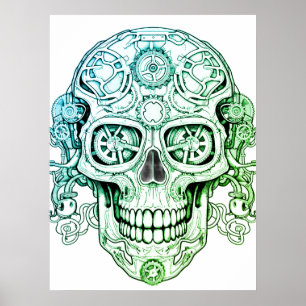 Poster Dessin d'art de crâne de sucre Steampunk pour adul