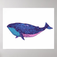 Dessin d'art de la baleine mignonne en bleu océan