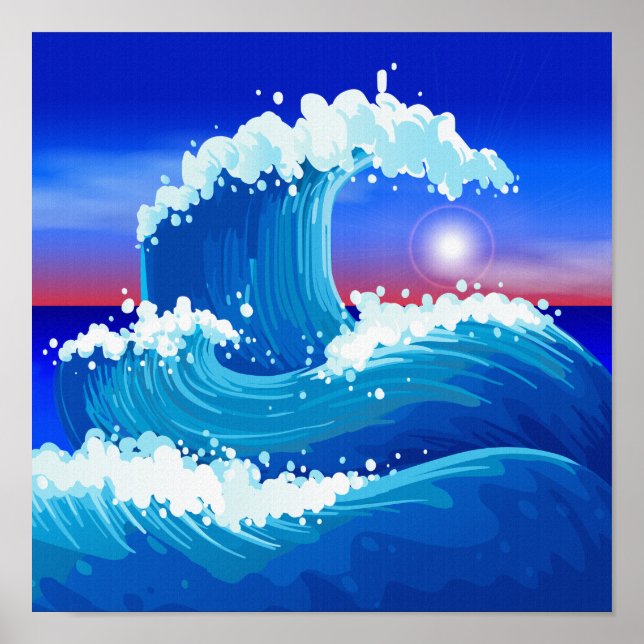 Poster Dessin d'art de la grande vague bleue (Devant)
