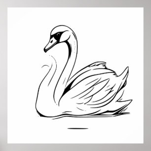 Poster Dessin d'art de la ligne blanche de cygne mignonne