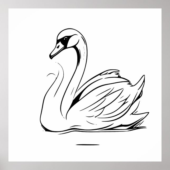 Poster Dessin d'art de la ligne blanche de cygne mignonne (Devant)