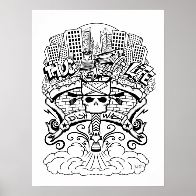 Poster Dessin d'art de ligne de lave-vaisselle (Devant)