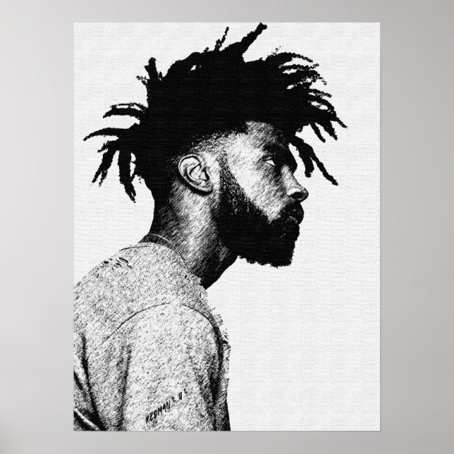 Poster Dessin d'art de stylo masculin afro-américain (Devant)