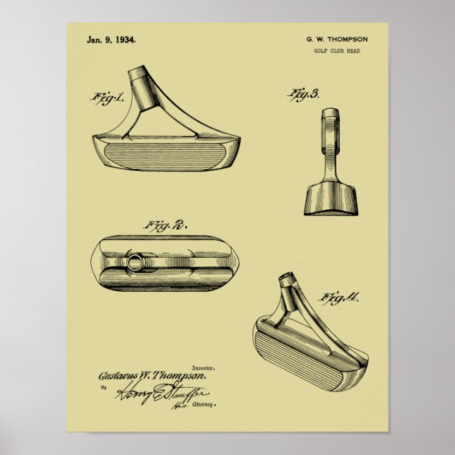 Poster Dessin d'art du club de golf de 1934 Putter Imprim (Devant)