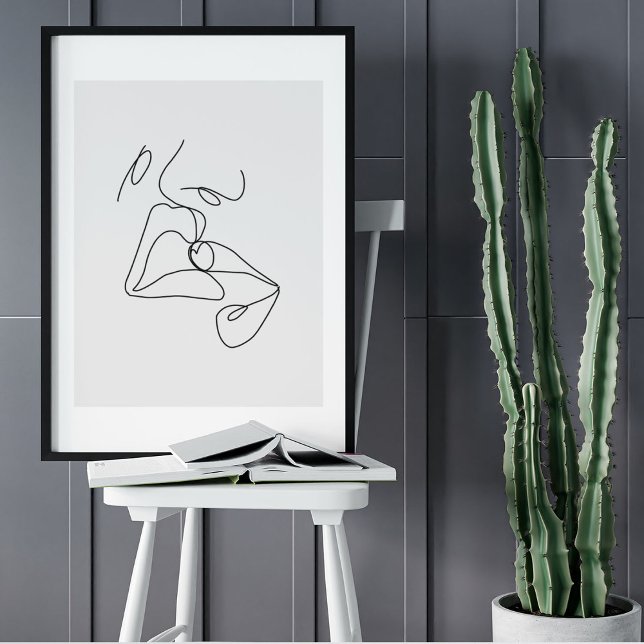 Poster Dessin d'art minimaliste Abstrait face (Minimalist Abstract Face Portrait Line Art Drawing Poster)