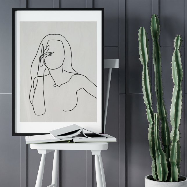 Poster Dessin d'art minimaliste Abstrait face (Minimalist Abstract Face Portrait Line Art Drawing Poster)