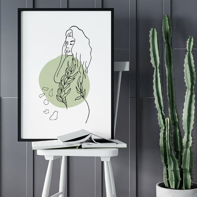 Poster Dessin d'art minimaliste Abstrait face (Minimalist Abstract Face Portrait Line Art Drawing Poster)
