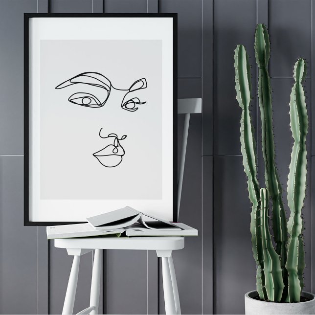 Poster Dessin d'art minimaliste Abstrait face (Minimalist Abstract Face Portrait Line Art Drawing Poster)