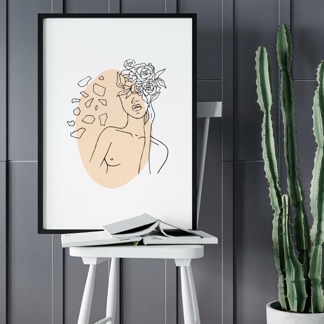 Poster Dessin d'art minimaliste Abstrait face (Minimalist Abstract Face Portrait Line Art Drawing Poster)