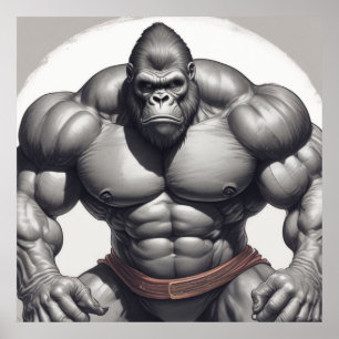 Poster Dessin d'art pop de Gorilla Bodybuilder