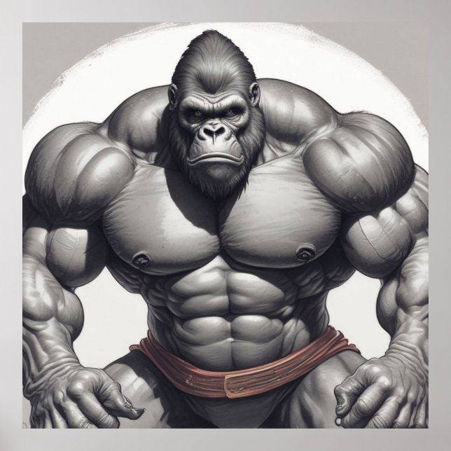Poster Dessin d'art pop de Gorilla Bodybuilder (Devant)