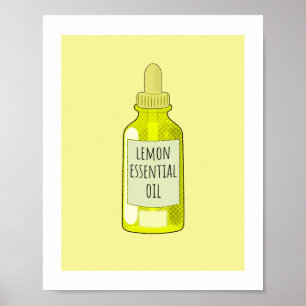 Poster Dessin de bouteille d'huile essentielle citron