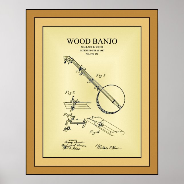 Poster Dessin de brevet ~ Wallace B. Wood ~ Wood Banjo ~  (Devant)
