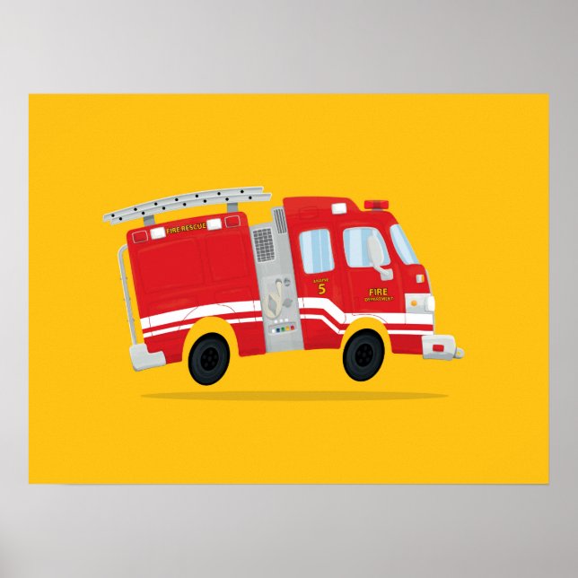 Poster Dessin de camion de pompiers mignon (Devant)