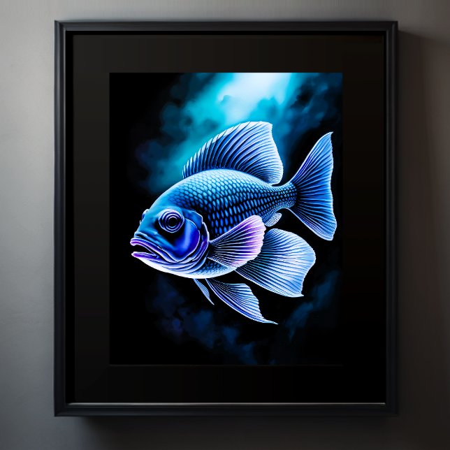 Poster Dessin de chaloupe de poisson sur le noir II (Créateur téléchargé)