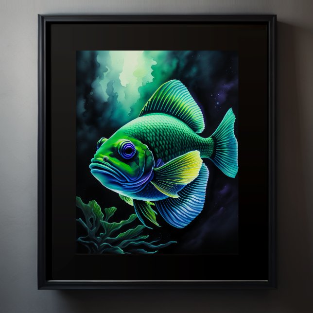 Poster Dessin de chaloupe de poisson sur le noir VII (Créateur téléchargé)