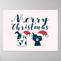 Dessin de chat et de chien de Père Noël | Joyeux N