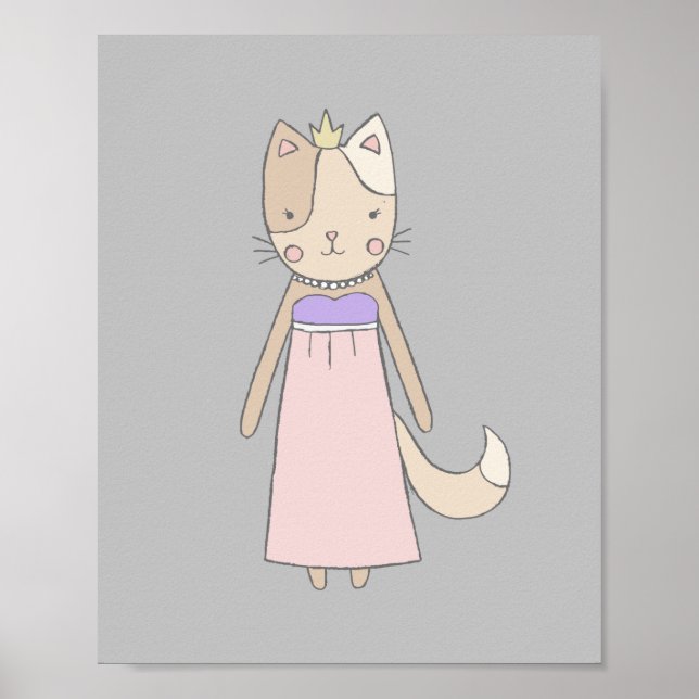 Poster Dessin de chat fille princesse pépinière rose (Devant)