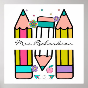 Poster Dessin de dessin au crayon du nom de l'enseignant 