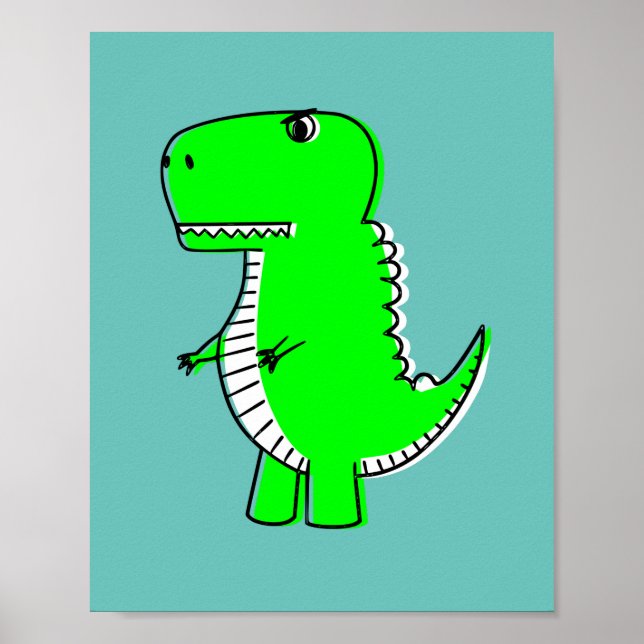Poster Dessin de dinosaure vert (Devant)