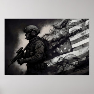 Poster Dessin de drapeau américain à l'encre de fumée mil