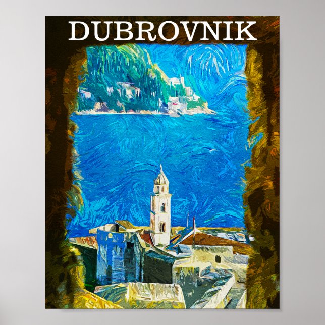 Poster Dessin de Dubrovnik Croatie Aquarelle (Devant)