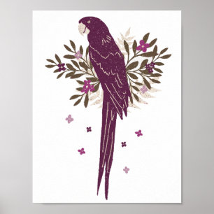 Poster Dessin de feuilles tropicales de perroquet Ara