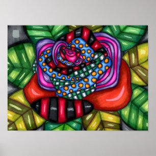 Poster Dessin de fleur d'art original rose abstrait