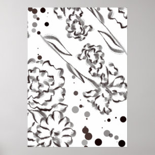 Poster Dessin de fleurs vintages de Zinnia