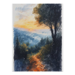 Poster Dessin de forêt