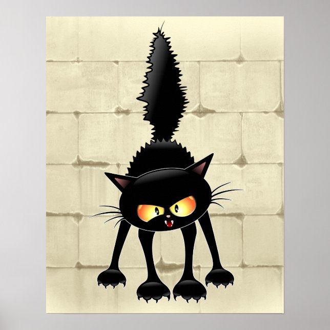 Poster Dessin de Funny Fierce Black Cat (Devant)