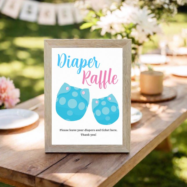 Poster Dessin de la couche rose bleue Raffle Genre Reveva (Blue Pink Diaper Raffle Gender Reveal Party Draw Poster
)
