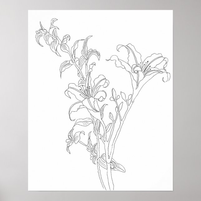 Poster dessin de ligne de jour noir et blanc (Devant)