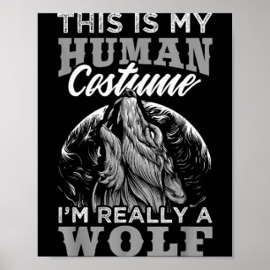 Poster Dessin de loup drôle Costume humain Je suis un lou