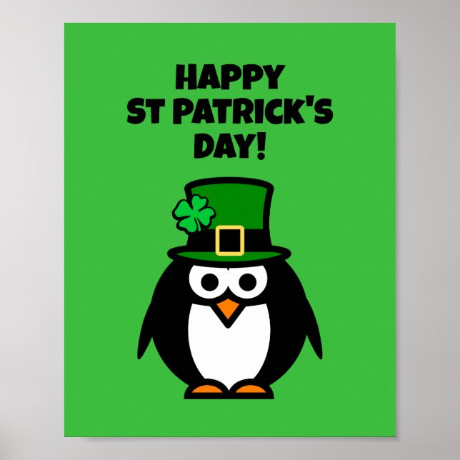 Poster Dessin de manchot leprechaun amusant Saint Patrick (Devant)